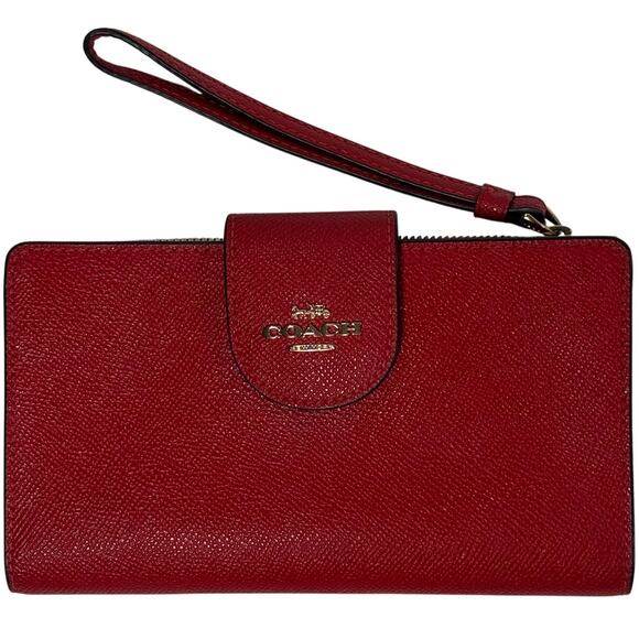 Coach Red Leather Phone Wallet Wristlet MINT - Picture 1 of 4